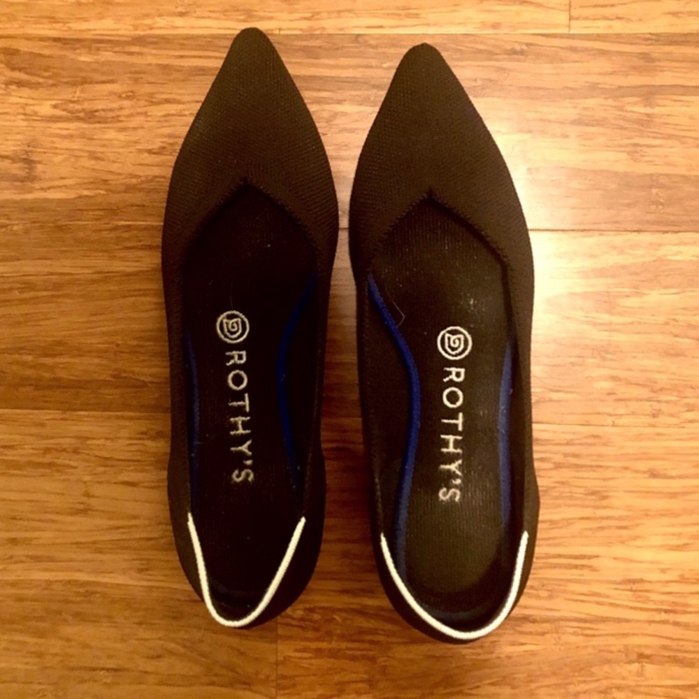 ROTHYS pointed toe black flats size 8